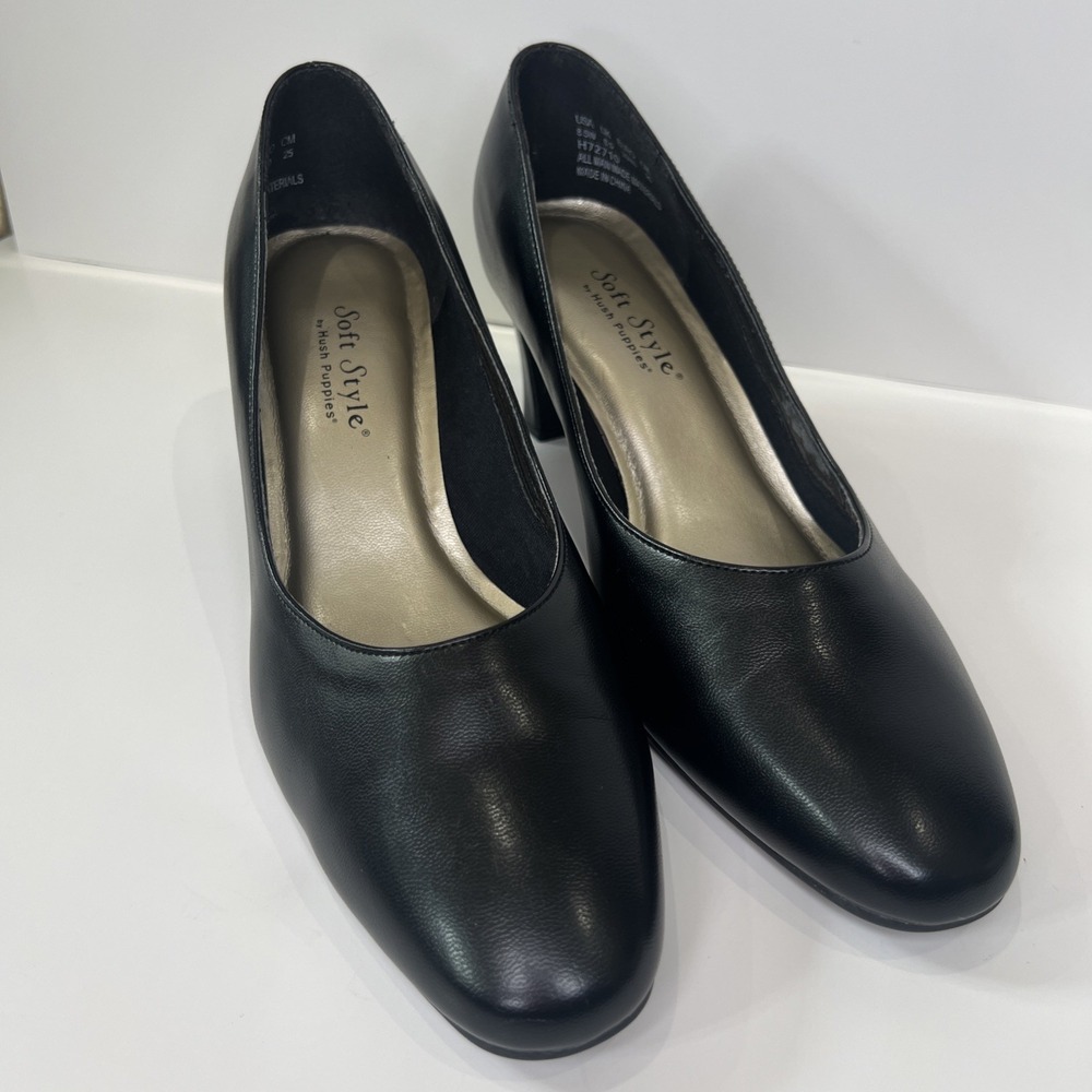 Soft Style Hush Puppies Black Pumps Womens 8.5W Wide Comfort Career Dress Heels - Picture 2 of 16